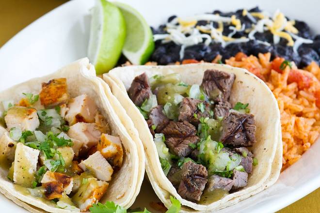 Order Two Taco Plate food online from Sharkys Woodfired Grill Mexican store, Newbury Park on bringmethat.com