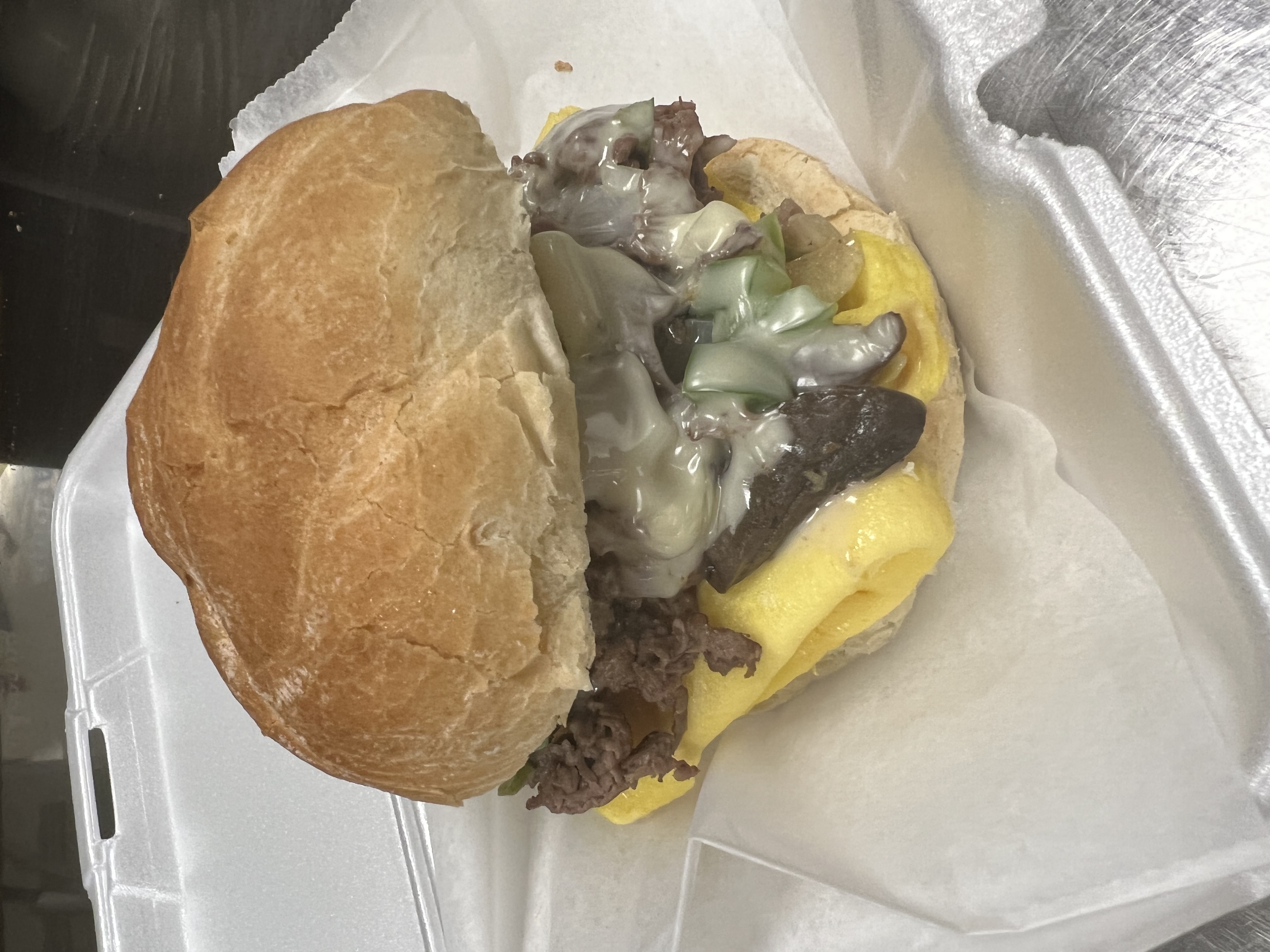 Order Philly Steak, 2 Eggs and Cheese Sandwich food online from The Mystic Diner & Restaurant store, Stonington on bringmethat.com