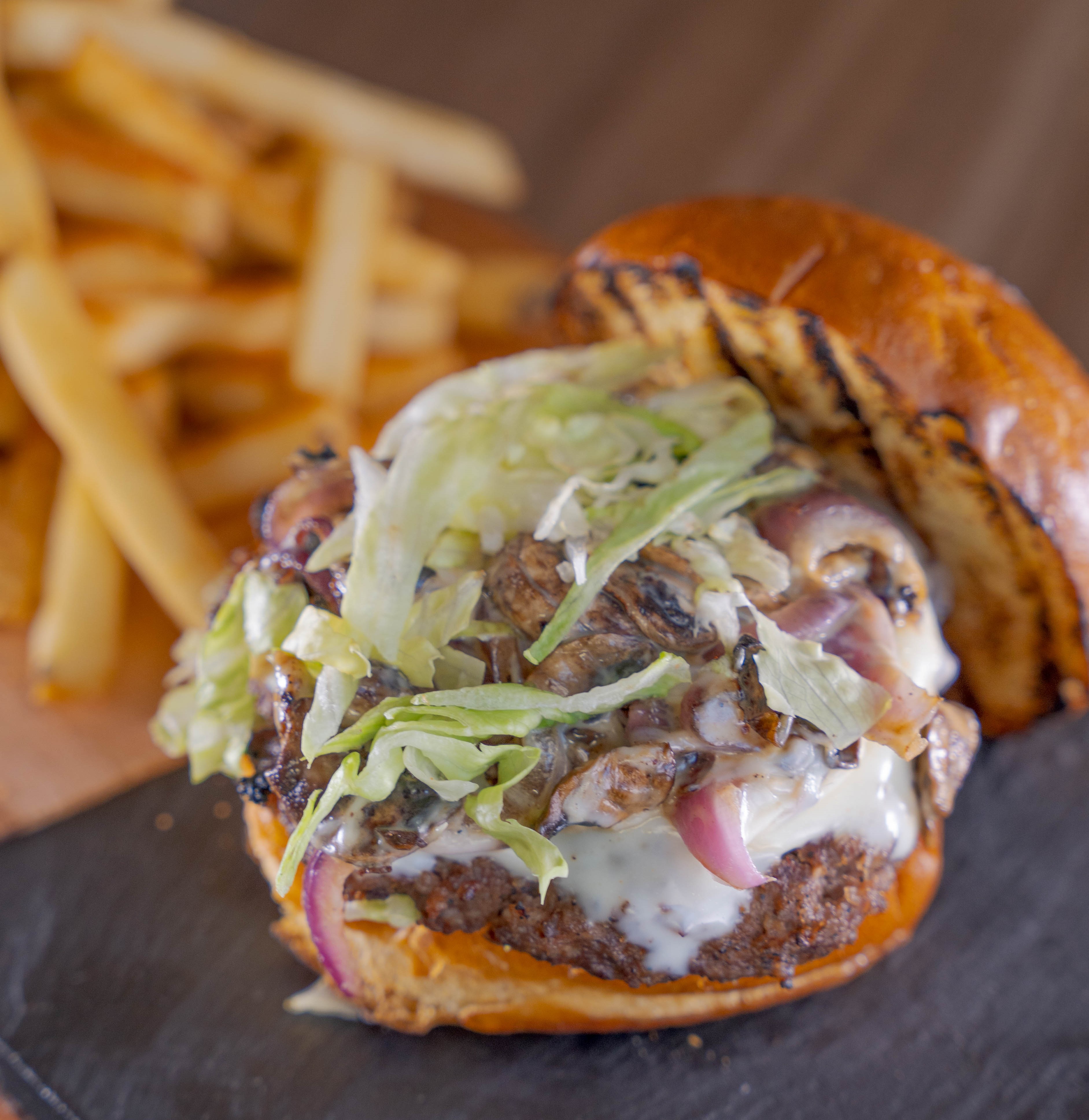 Order Mushroom Swiss Burger food online from The Butcher Grille store, Dearborn on bringmethat.com