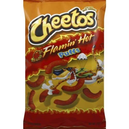 Order Cheetos · Flamin' Hot Puffs Cheese Flavored Snacks (8 oz) food online from Mesa Liquor store, Mesa on bringmethat.com