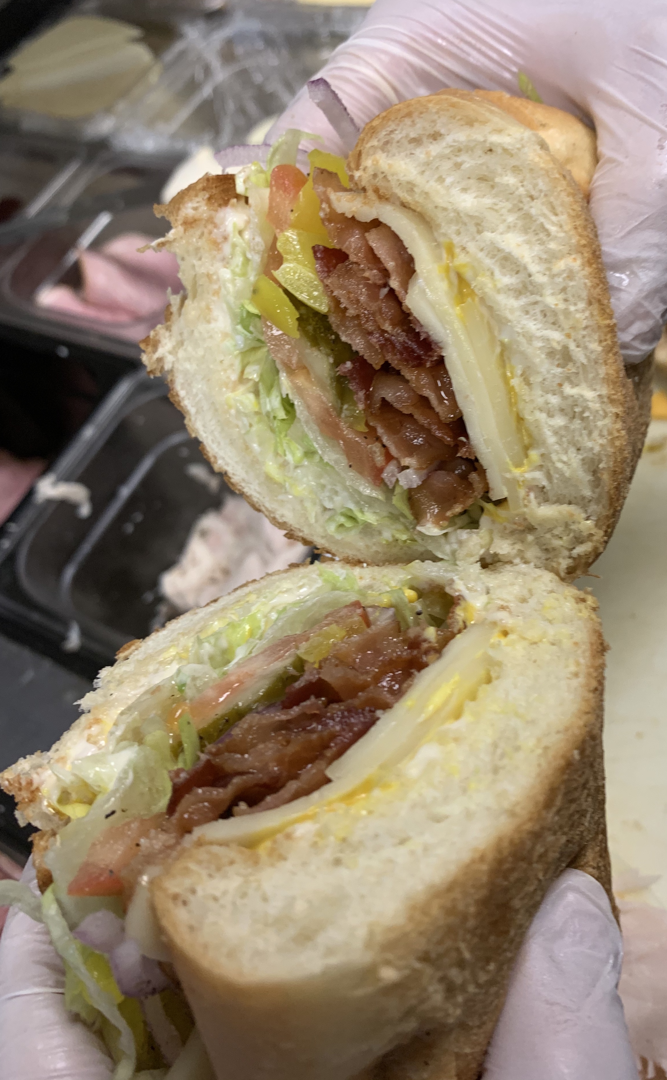 Order 7. Bacon, Lettuce and Tomato with Swiss Cheese Sandwich food online from The Pickled Deli store, Visalia on bringmethat.com