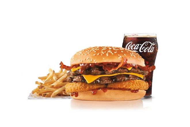 Order Double Western Bacon Cheeseburger® Combo food online from Hardee's store, Goldsboro on bringmethat.com