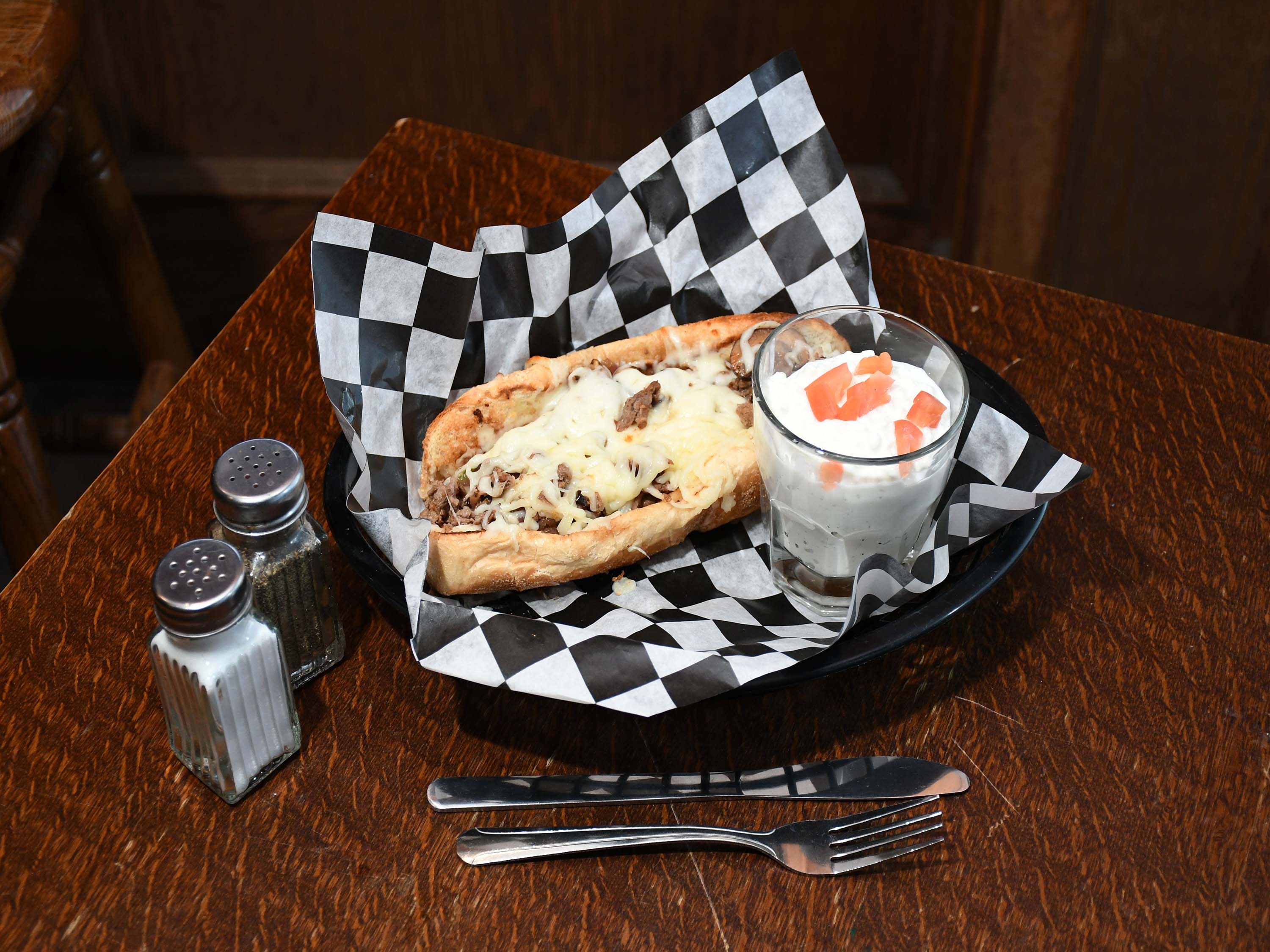 Order Philly Cheese Steak Sandwich food online from Pally Bar & Grille store, Clive on bringmethat.com