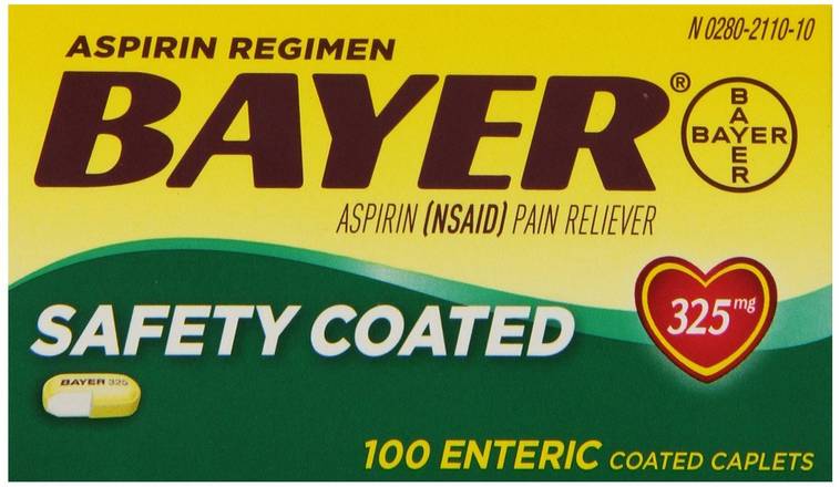 Order Bayer Aspirin Enteric Coated Caplets 325mg (100 ct) food online from Rite Aid store, Chico on bringmethat.com