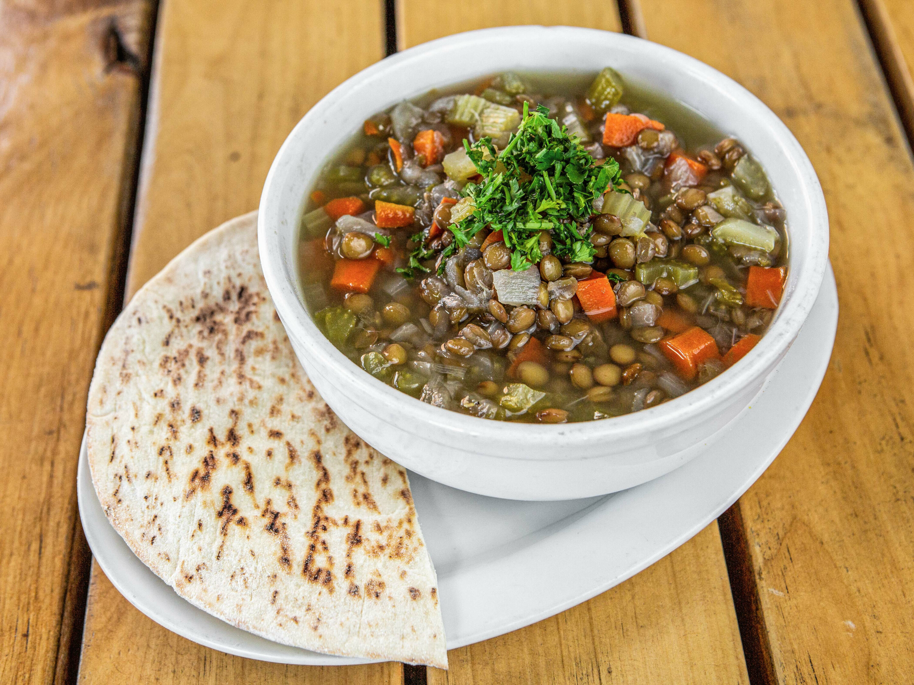 Order Lentil Soup food online from The Mediterranean Kitchen store, Los Angeles on bringmethat.com