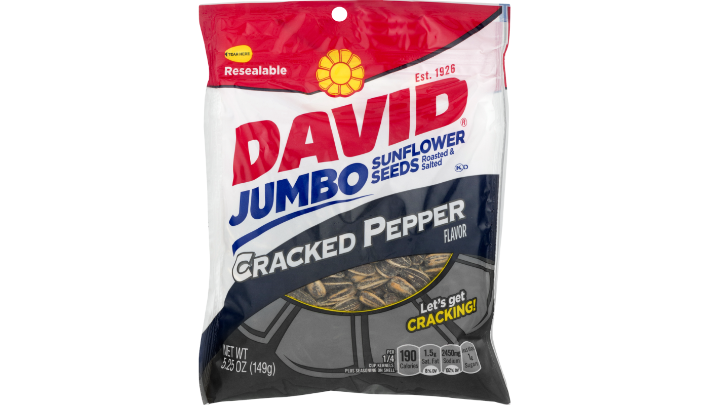 Order David Sunflower Seeds Cracked Pepper 5.25oz food online from JR Food Mart store, Camarillo on bringmethat.com