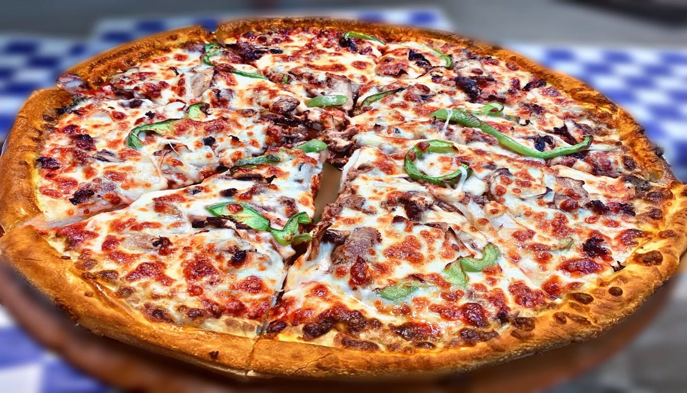 Order 15'' Large Philly Steak Pizza - Large 15'' food online from Village Pizza and Seafood store, Pasadena on bringmethat.com