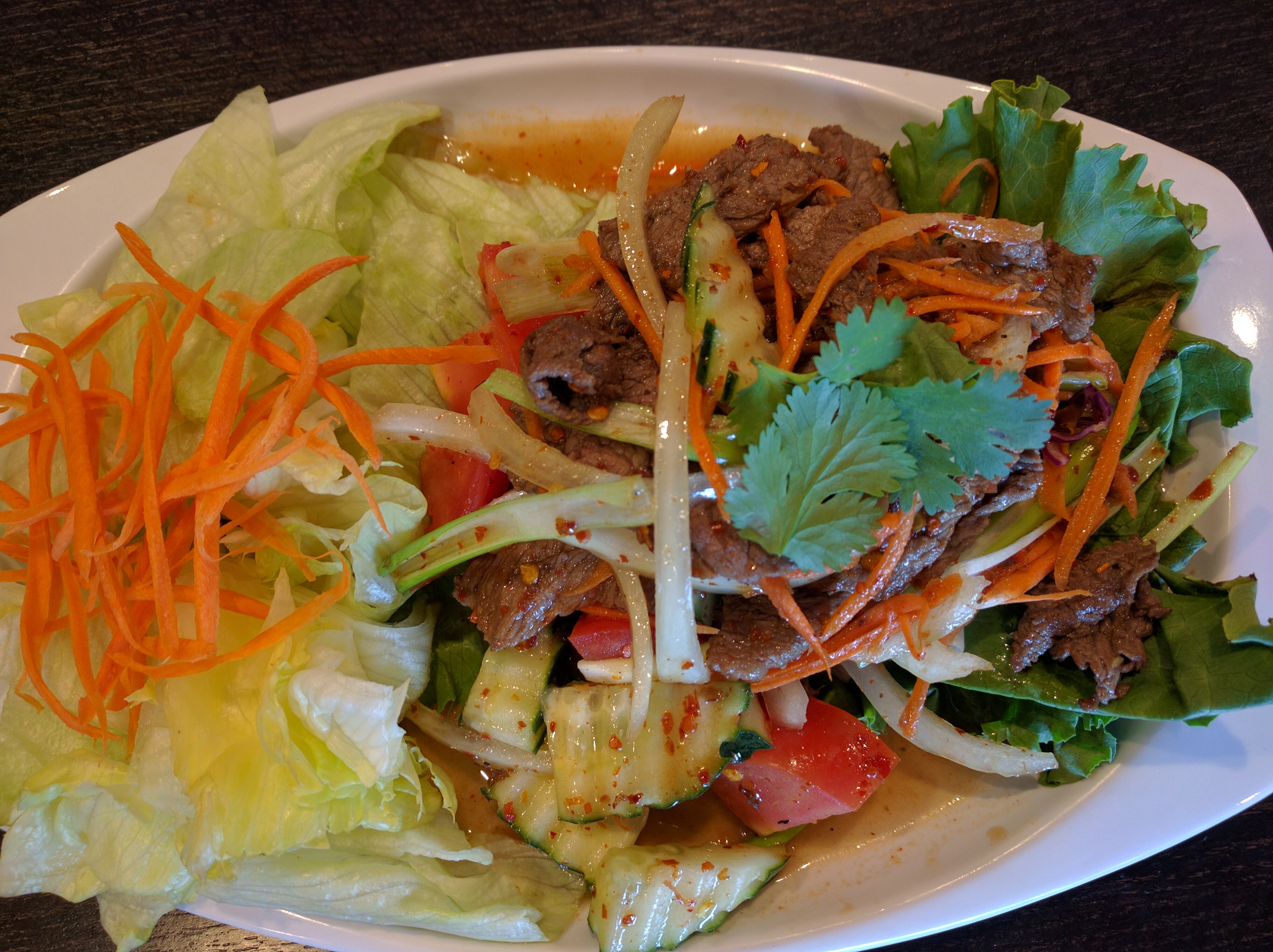 Order SL3. Spicy Beef Salad food online from Thai Thani Cuisine store, Chino on bringmethat.com