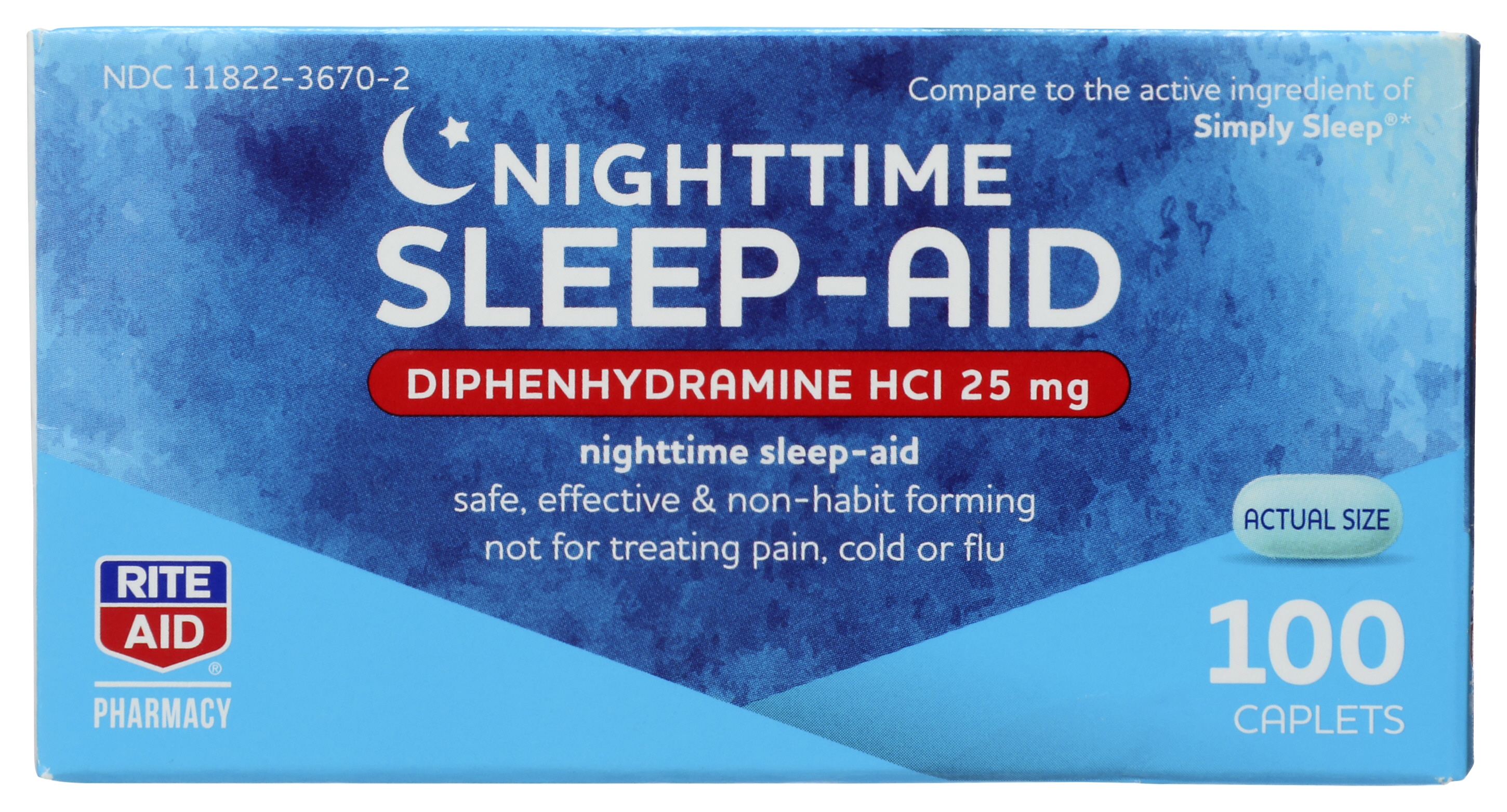 Order Rite Aid Nighttime Sleep Aid Diphenhydramine HCI 25 mg, 100 Mini Caplets food online from Rite Aid store, Cathedral City on bringmethat.com