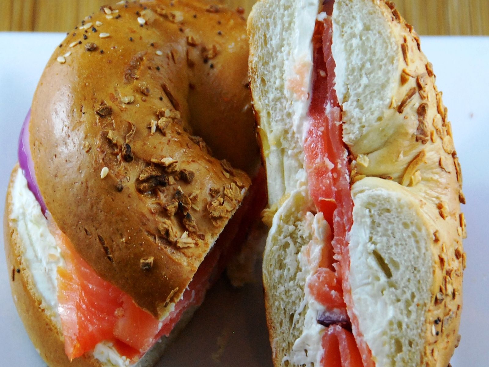 Order Bagel with lox & cream cheese Open face food online from Bibi's Bakery Cafe store, Los Angeles on bringmethat.com