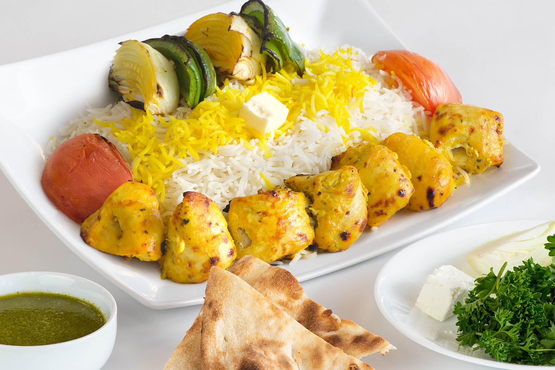 Order 10. Chicken Shish Kabob food online from Saffron House Of Kabob store, Sterling on bringmethat.com
