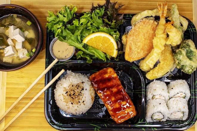 Order Grilled Salmon Bento Box food online from Blue Fish Sushi & Teriyaki store, Huntington Park on bringmethat.com