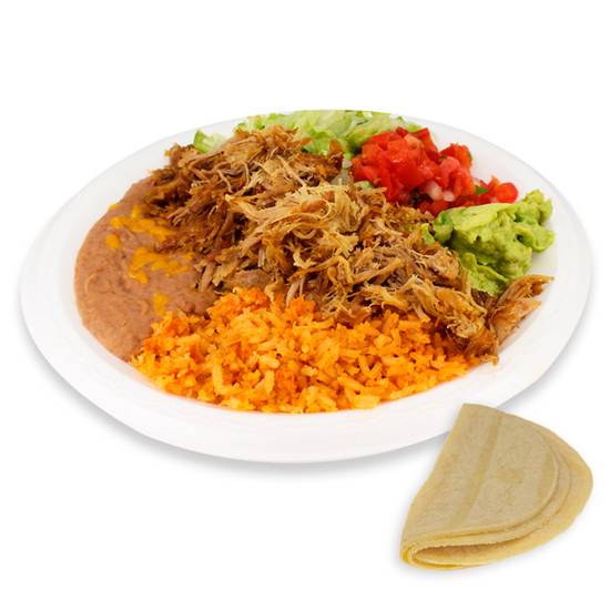 Order 5. Carnitas Plate food online from Viva Burrito store, Tucson on bringmethat.com
