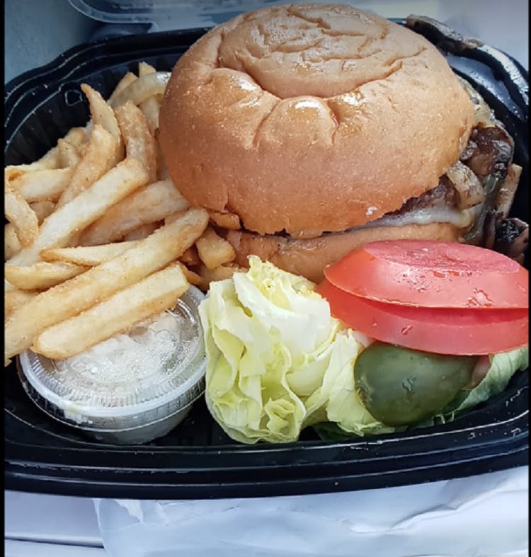 Order Hamburger & Fries - 1/2 lb. food online from The Godfather Of East Hanover store, East Hanover on bringmethat.com