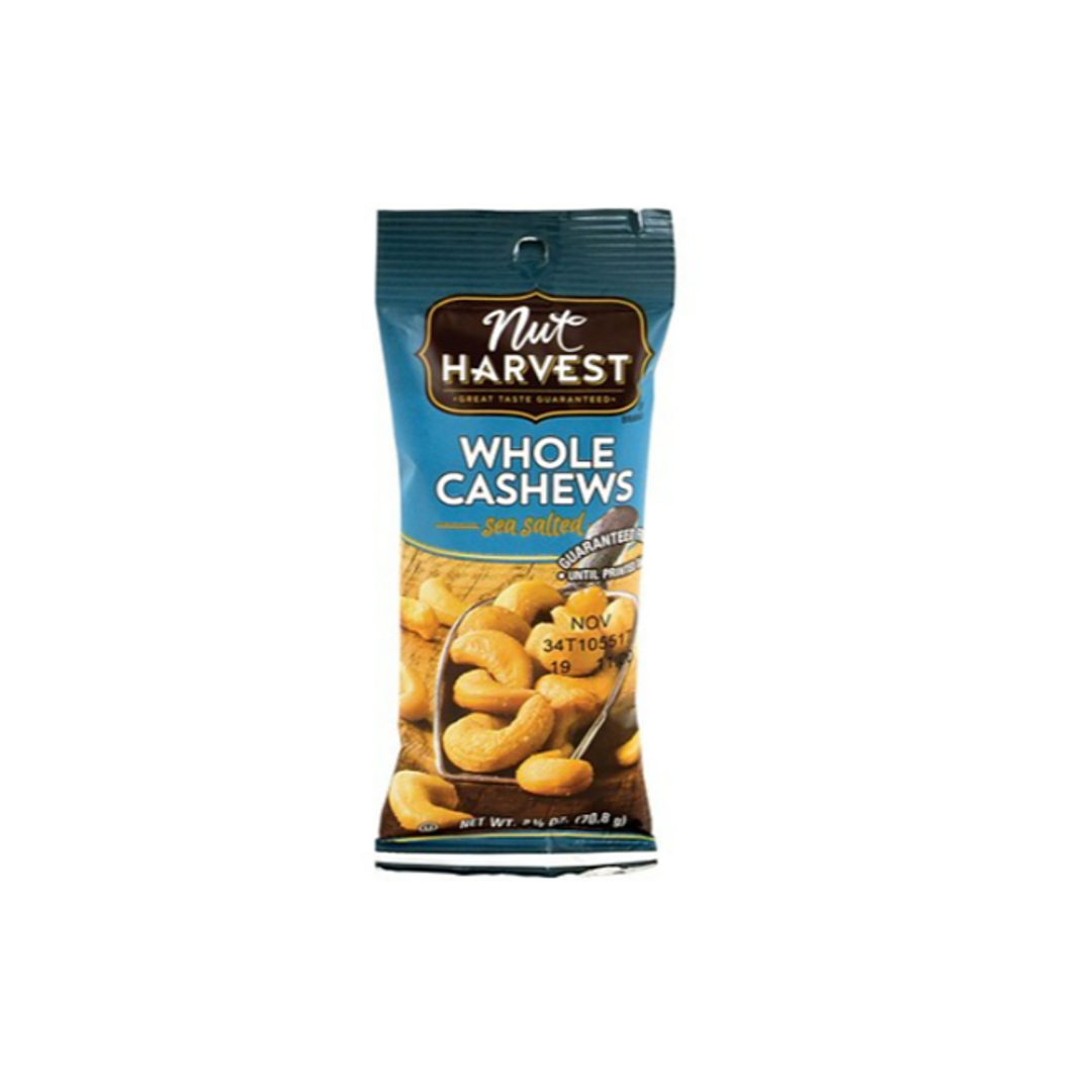 Order Nut Harvest Cashews Prem 2.25 Oz food online from Rebel store, Las Vegas on bringmethat.com