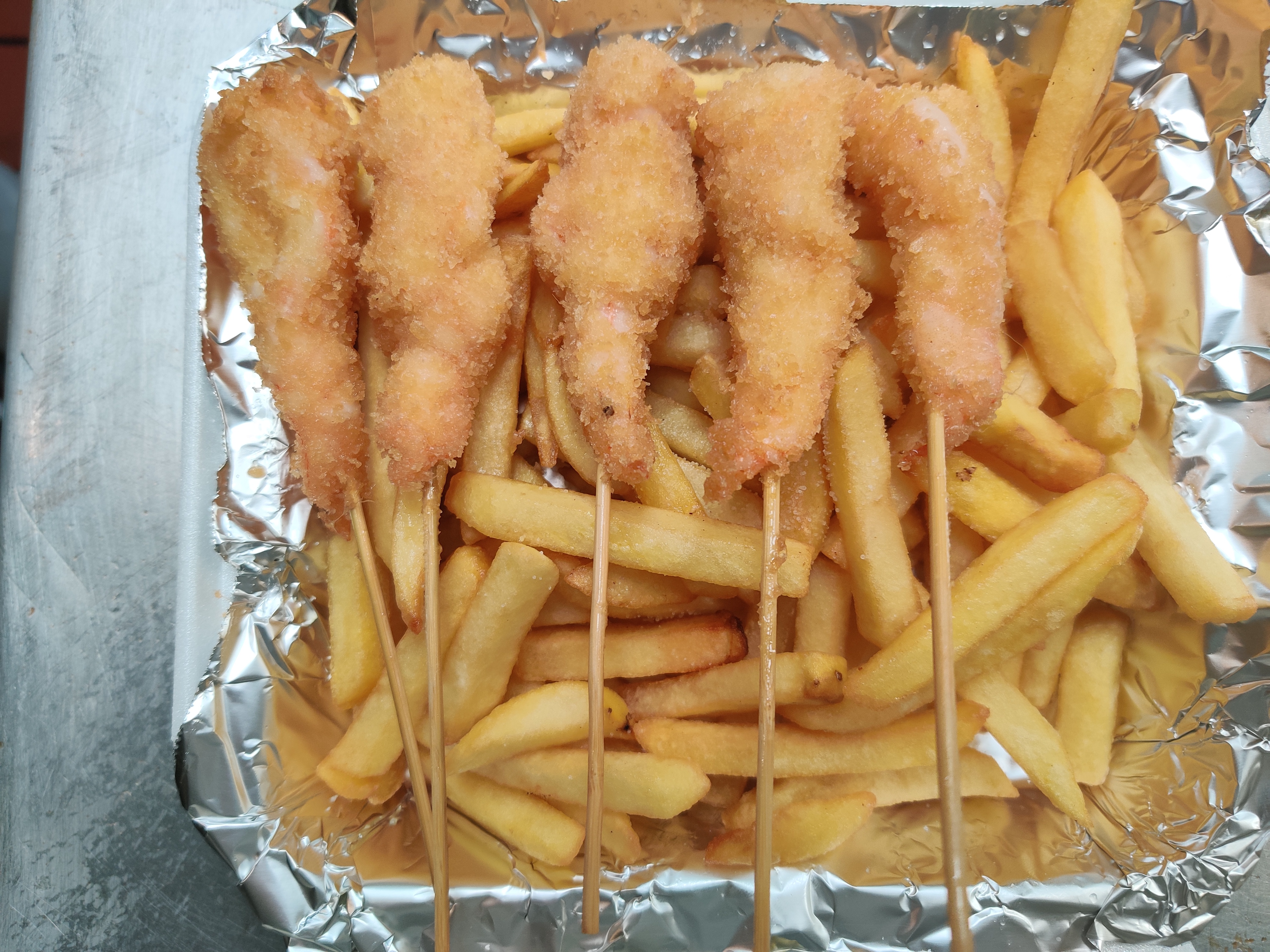 Order A9. Fantail Shrimp with French Fries food online from Sam Cafe store, Houston on bringmethat.com