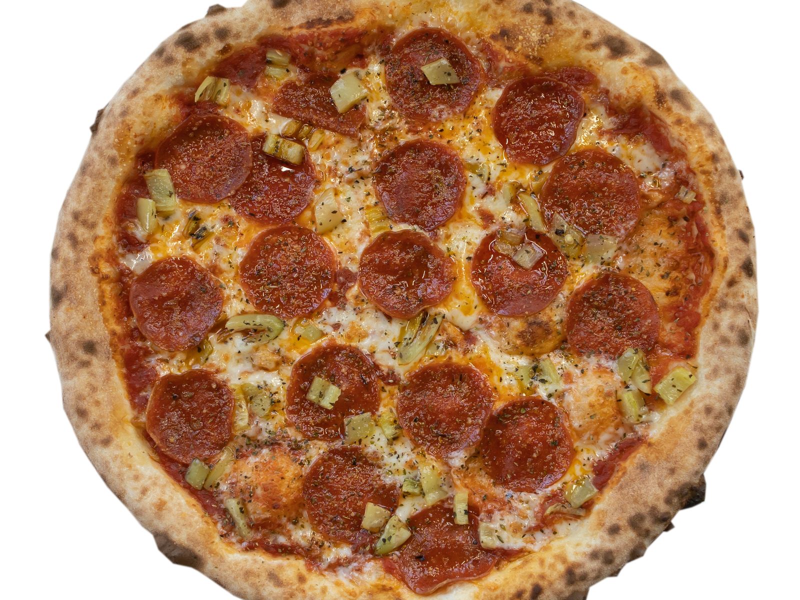 Order 14" Pepperoni with Banana Peppers (14) food online from Mac Daddy store, Oak Park on bringmethat.com