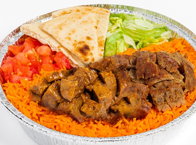 Order Savory Herb Beef & Gyro Platter food online from The Halal Guys store, Vestal on bringmethat.com