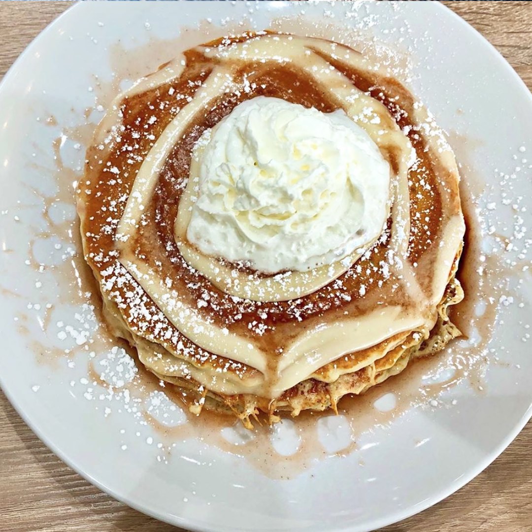 Order Cinnamon Roll Pancakes food online from Honeyberry Cafe store, South Elgin on bringmethat.com
