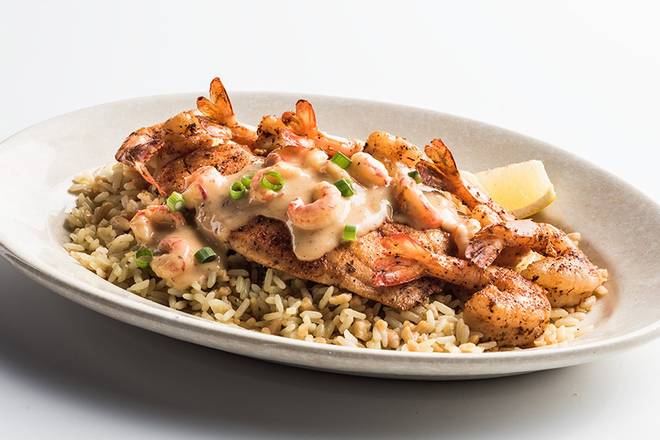 Order Grilled Cajun Duo (Fish and Shrimp) food online from Cotton Patch Cafe store, Granbury on bringmethat.com