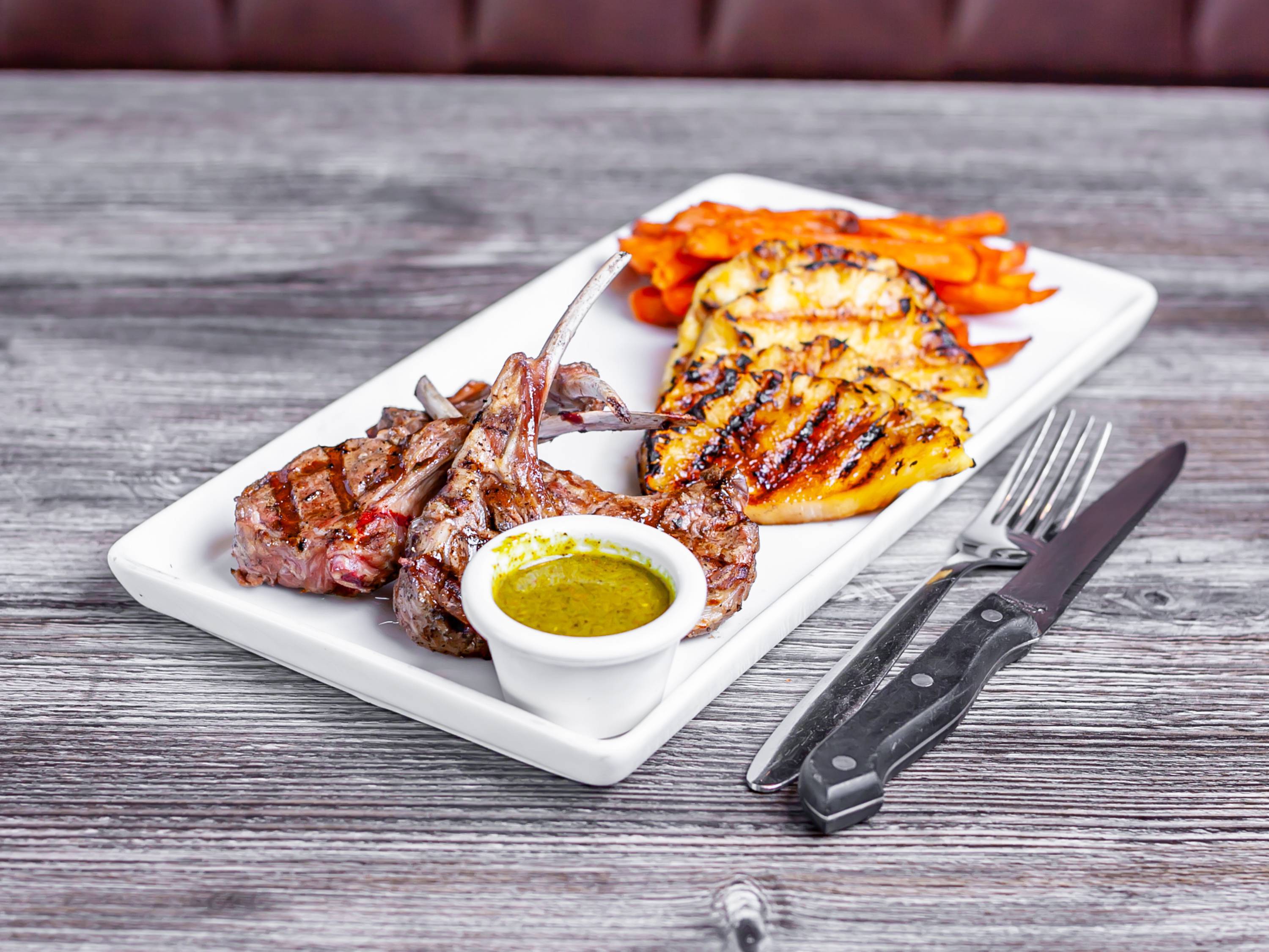 Order Lamb Chops on Plate food online from Steak on Fire store, Orlando on bringmethat.com