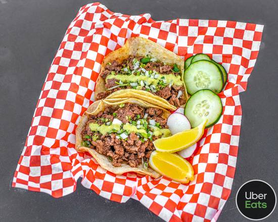 Order Carnes Asada Tacos (2 pcs) food online from Mimus Mexican Restaurant store, Atwater on bringmethat.com