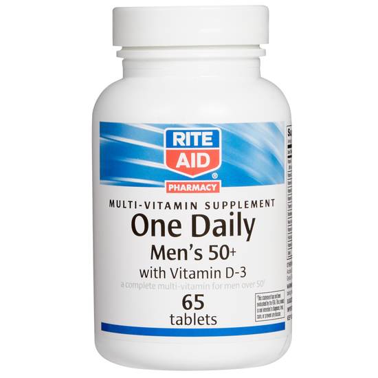 Order Rite Aid Multi Vitamin Supplement One Daily Mens 50+ with Vitamin D3 Tablets (65 ct) food online from Rite Aid store, Palm Desert on bringmethat.com