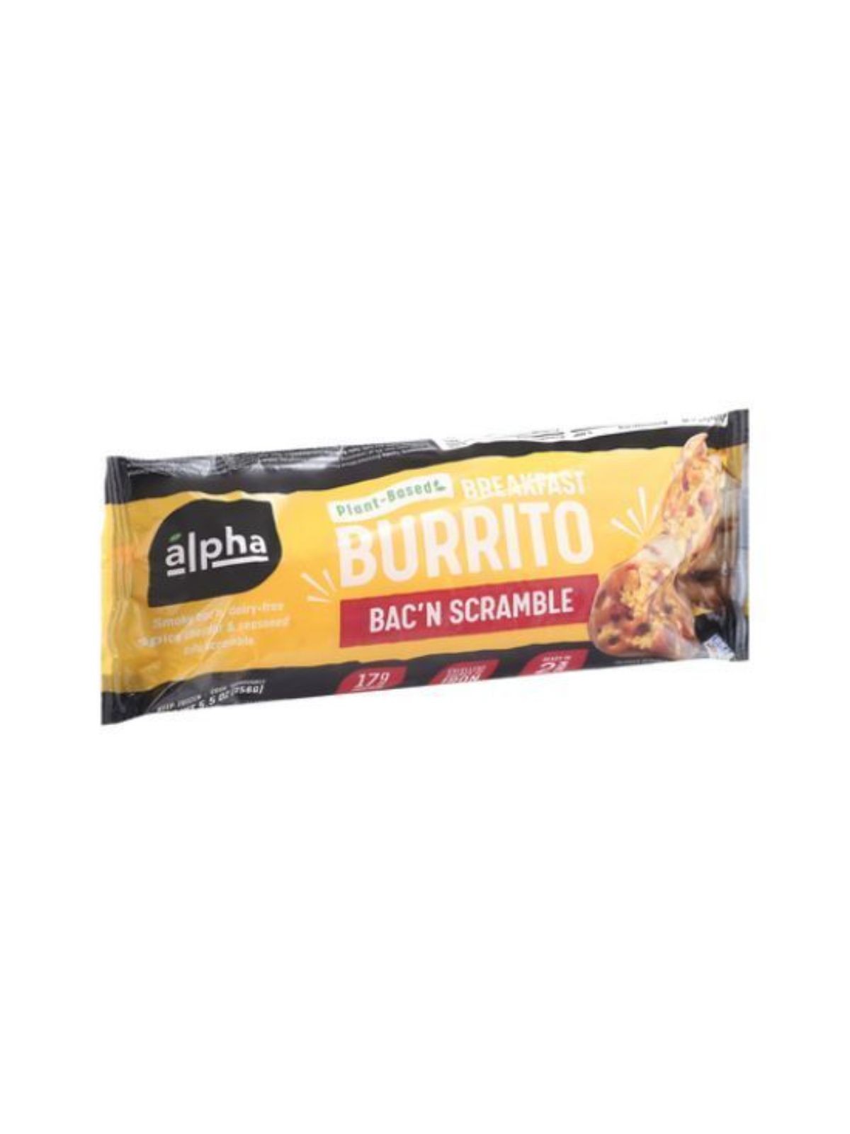 Order Alpha Foods Plant Based Bac'n' Scramble Breakfast Burrito (5 oz) food online from Stock-Up Mart store, Marietta on bringmethat.com