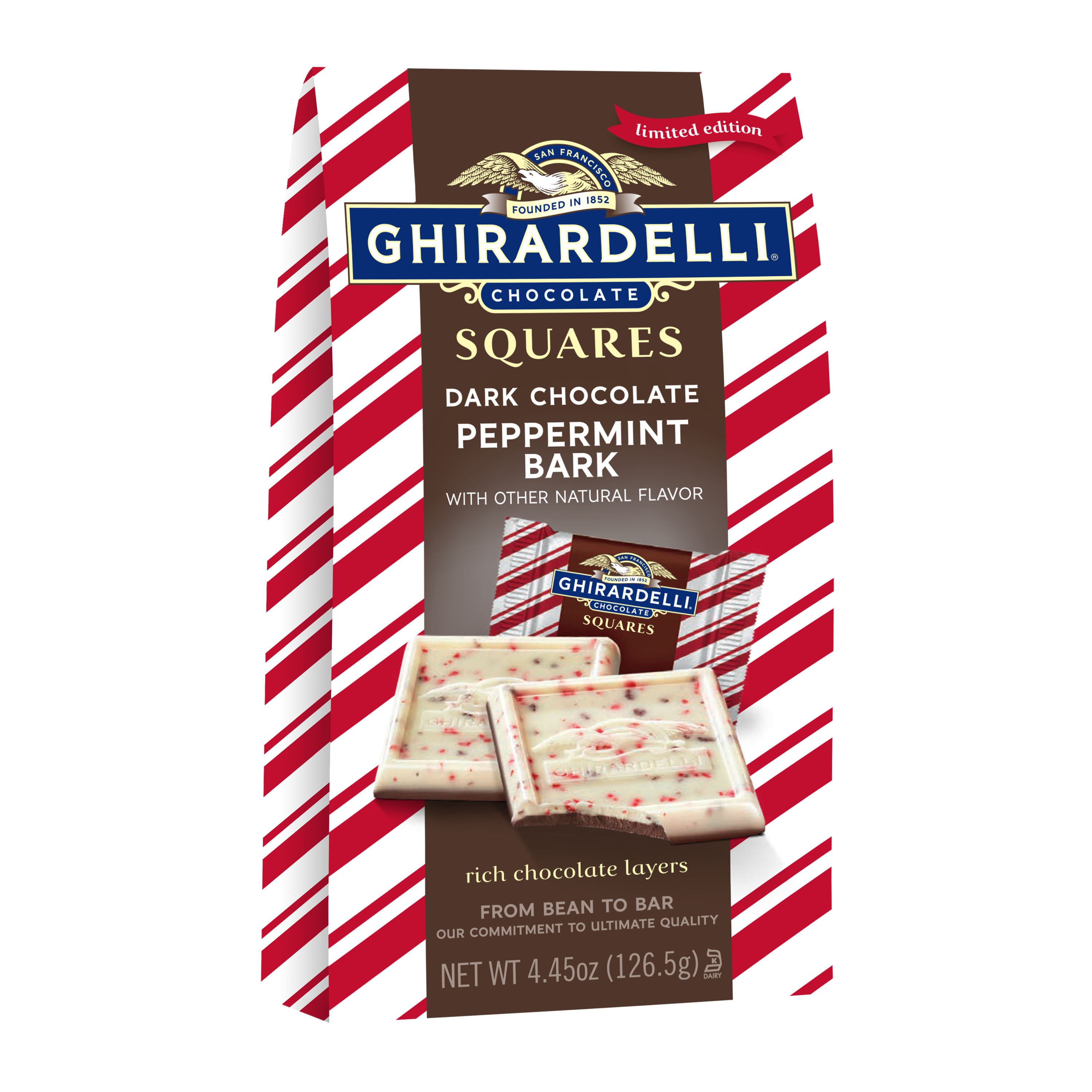 Order Ghirardelli Squares Limited Edition Dark Chocolate Peppermint Bark - 4.45 oz food online from Bartell store, Edmonds on bringmethat.com