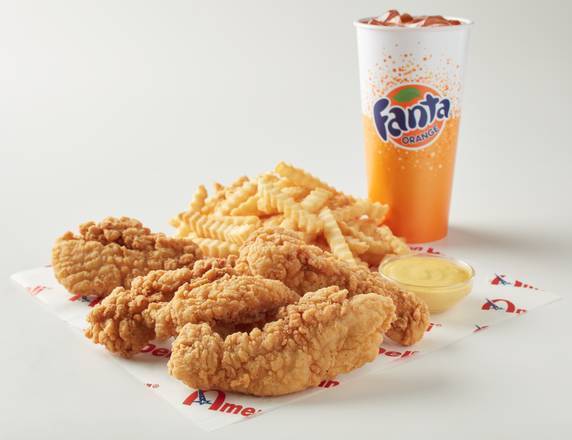 Order 4 pcs Chicken Tenders Meal (Fries and Drink) food online from American Deli store, Sylacauga on bringmethat.com