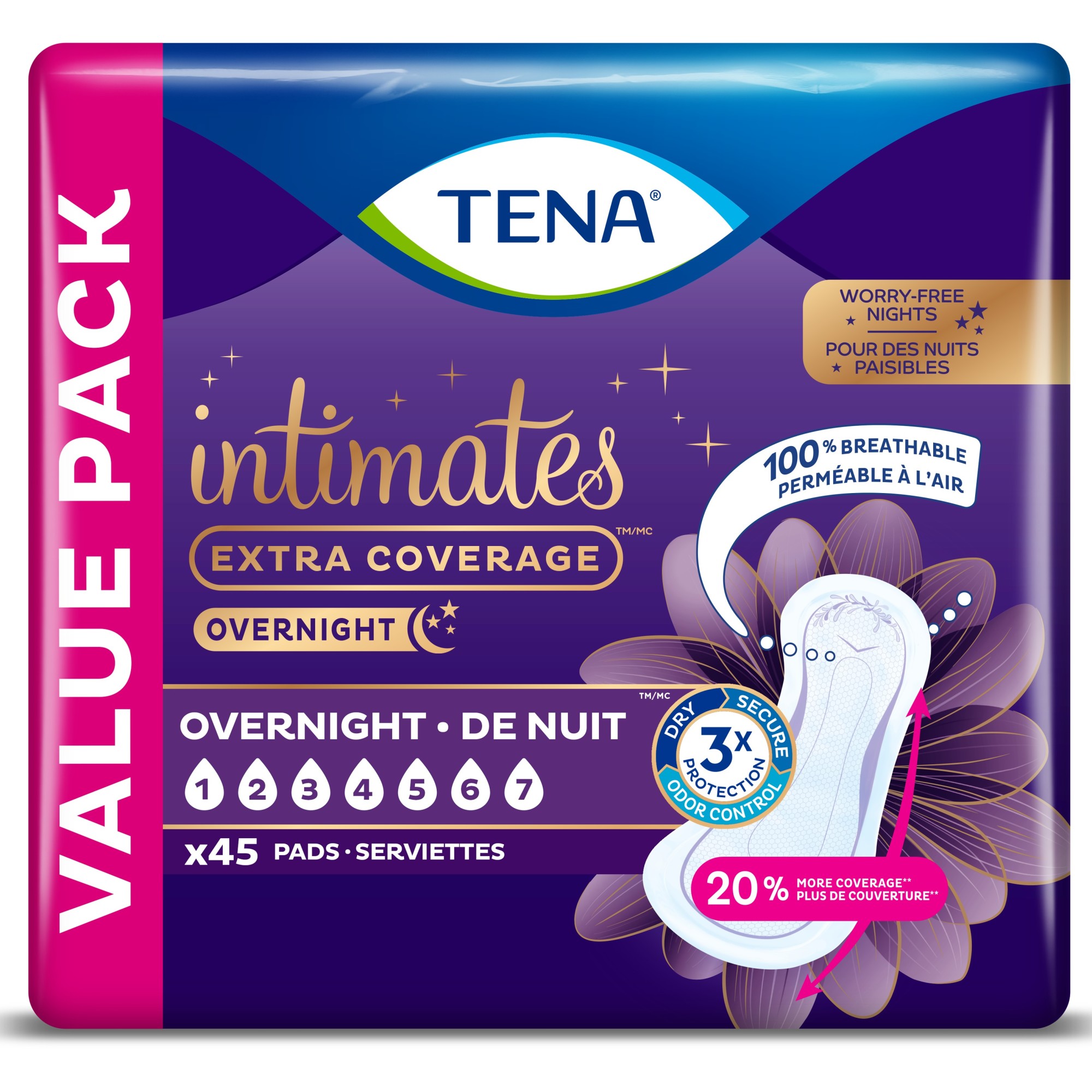 Order Tena Intimates Extra Coverage Overnight Incontinence Pads - 45 ct food online from Rite Aid store, MILLER PLACE on bringmethat.com