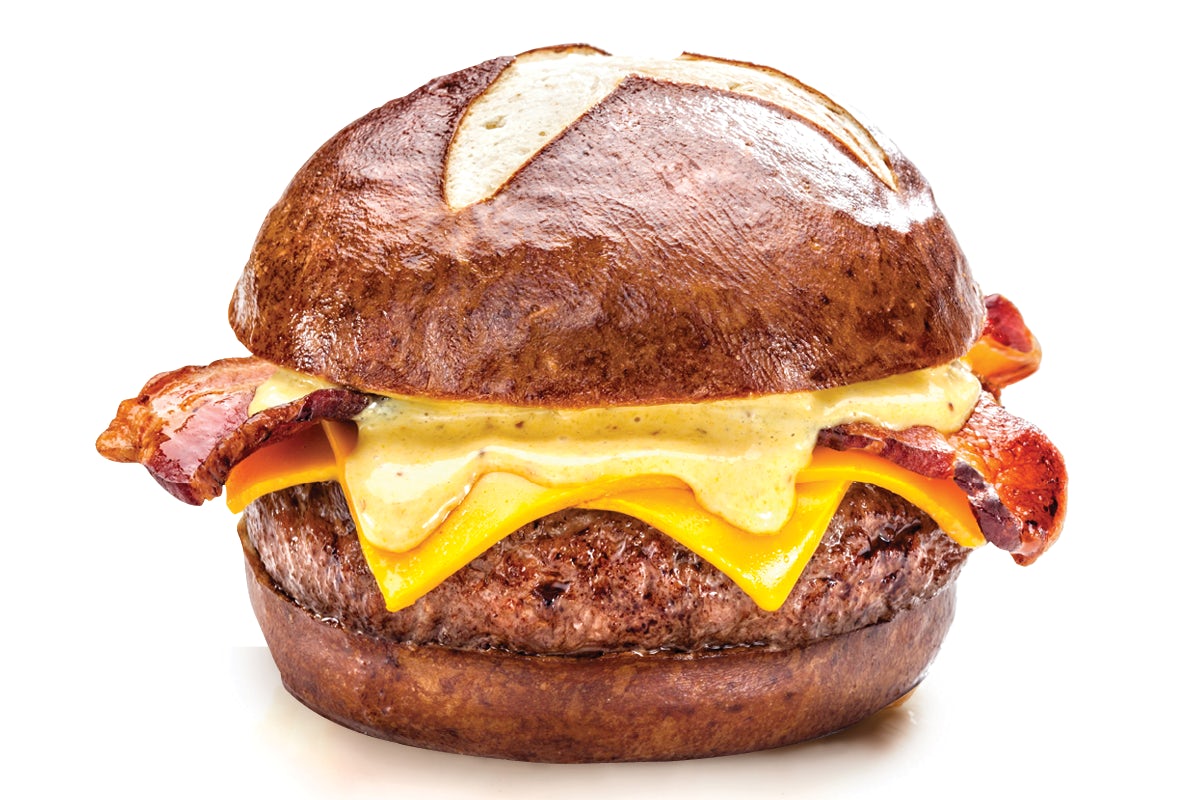 Order Pretzel Bacon Burger food online from Arooga store, Shippensburg on bringmethat.com