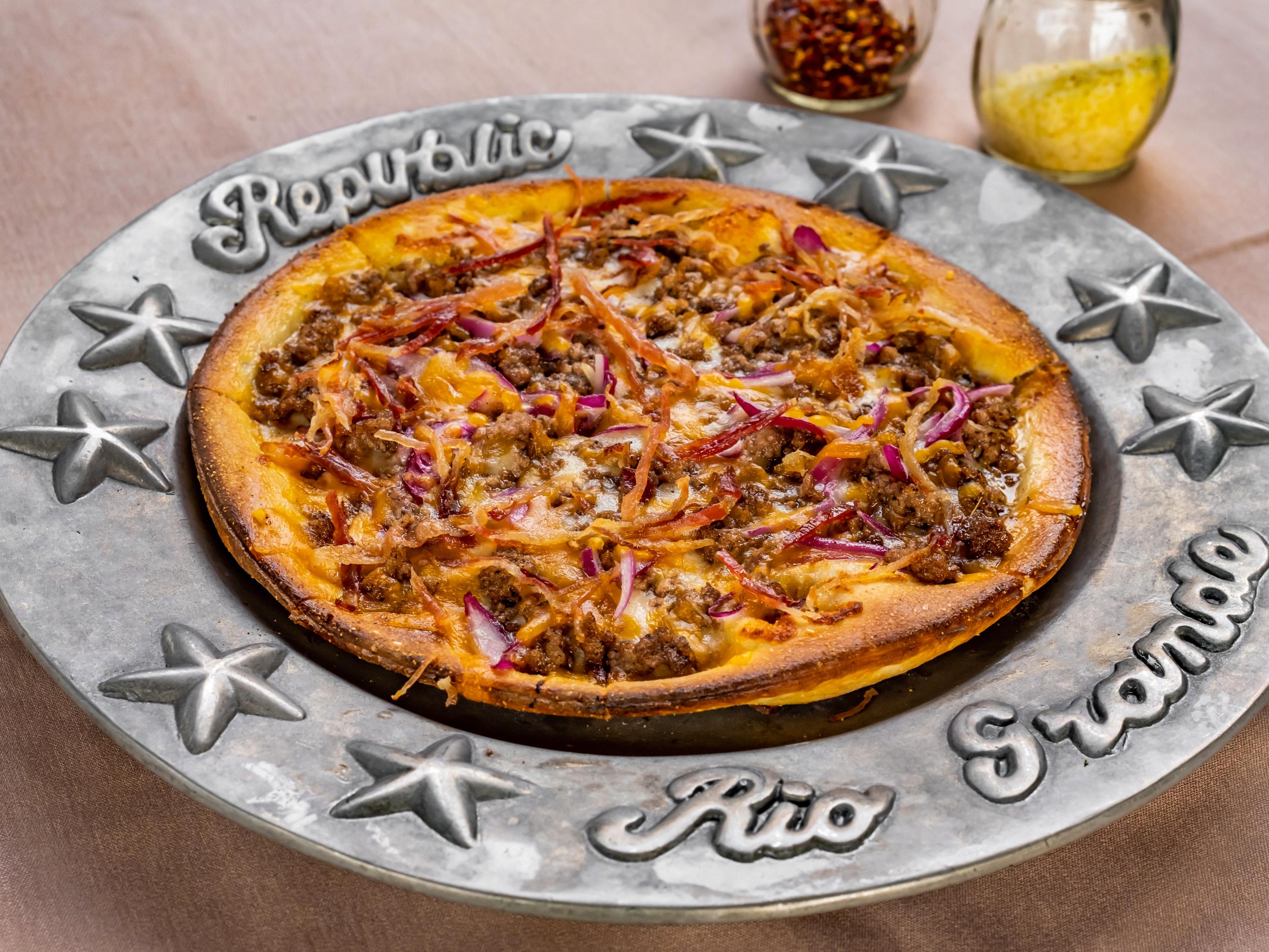 Order Cheeseburger Pizza food online from The Republic Of The Rio Grande store, Mcallen on bringmethat.com