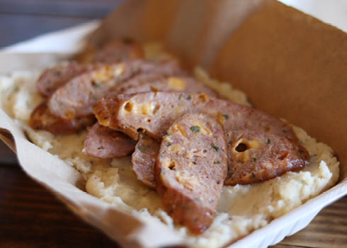 Order Bangers & Mash Stack food online from Dickey's Barbecue Pit store, Eagle on bringmethat.com