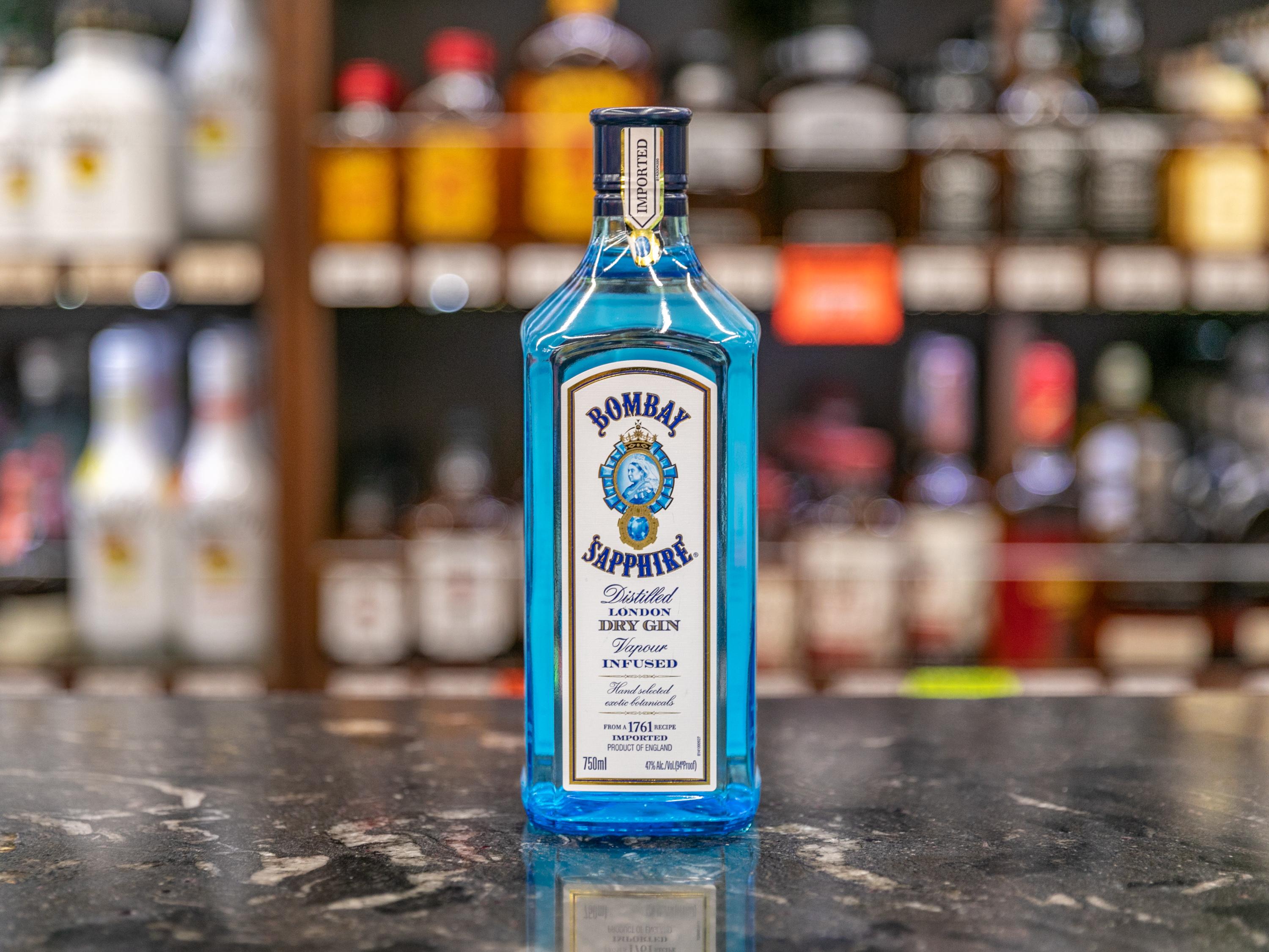 Order Bombay Sapphire London Dry Gin Bottle 750 ml. food online from Hilltop Liquor store, San Diego on bringmethat.com