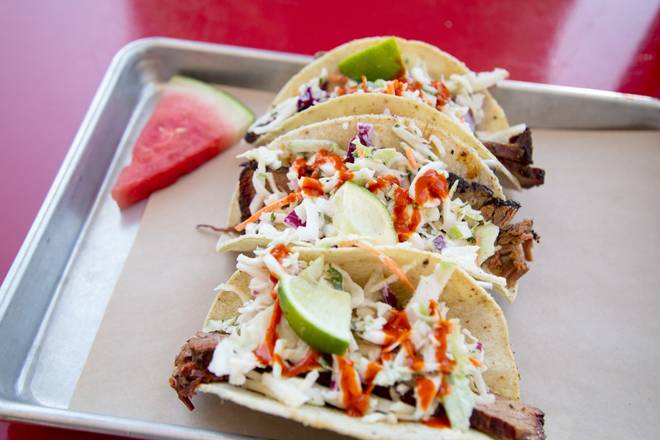 Order 3 Brisket Taco food online from Scott's Kitchen and Catering at Hangar 29 store, Kansas City on bringmethat.com