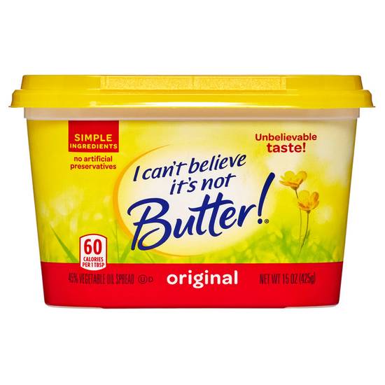 Order I Can't Believe It's Not Butter Original Spread Tub 15oz food online from Everyday Needs by Gopuff store, Pittsburgh on bringmethat.com