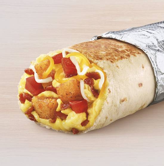 Order Grande Toasted Breakfast Burrito Bacon food online from Taco Bell store, Troy on bringmethat.com