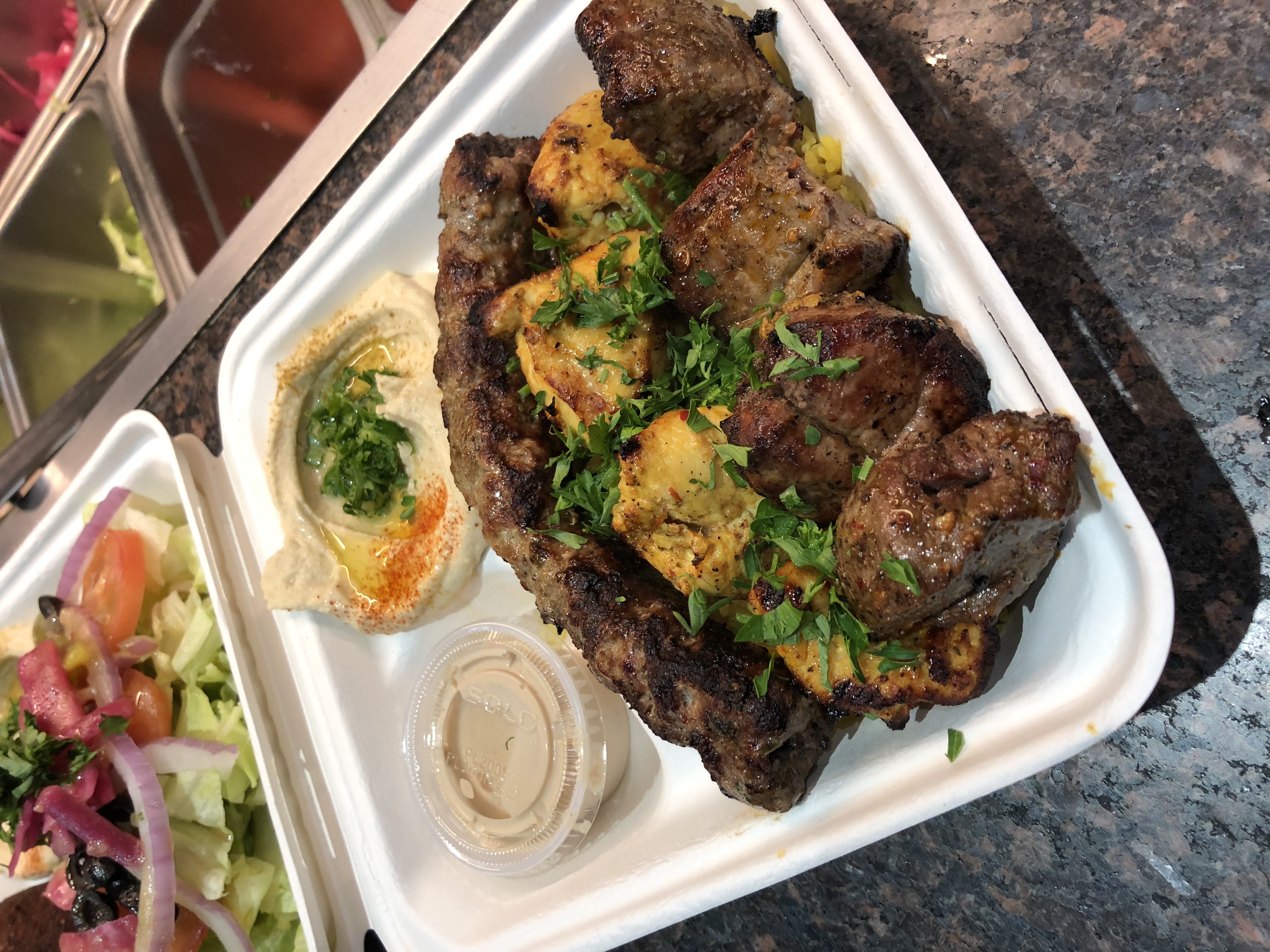 Order Kebob Mixed Grill  food online from Aladdin Crown Pizza store, New Haven on bringmethat.com