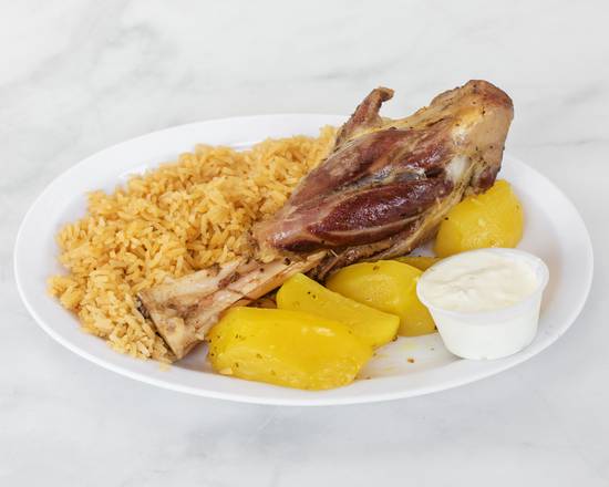 Order Lamb Shank with rice and potatoes food online from Taste of Greek store, Houston on bringmethat.com