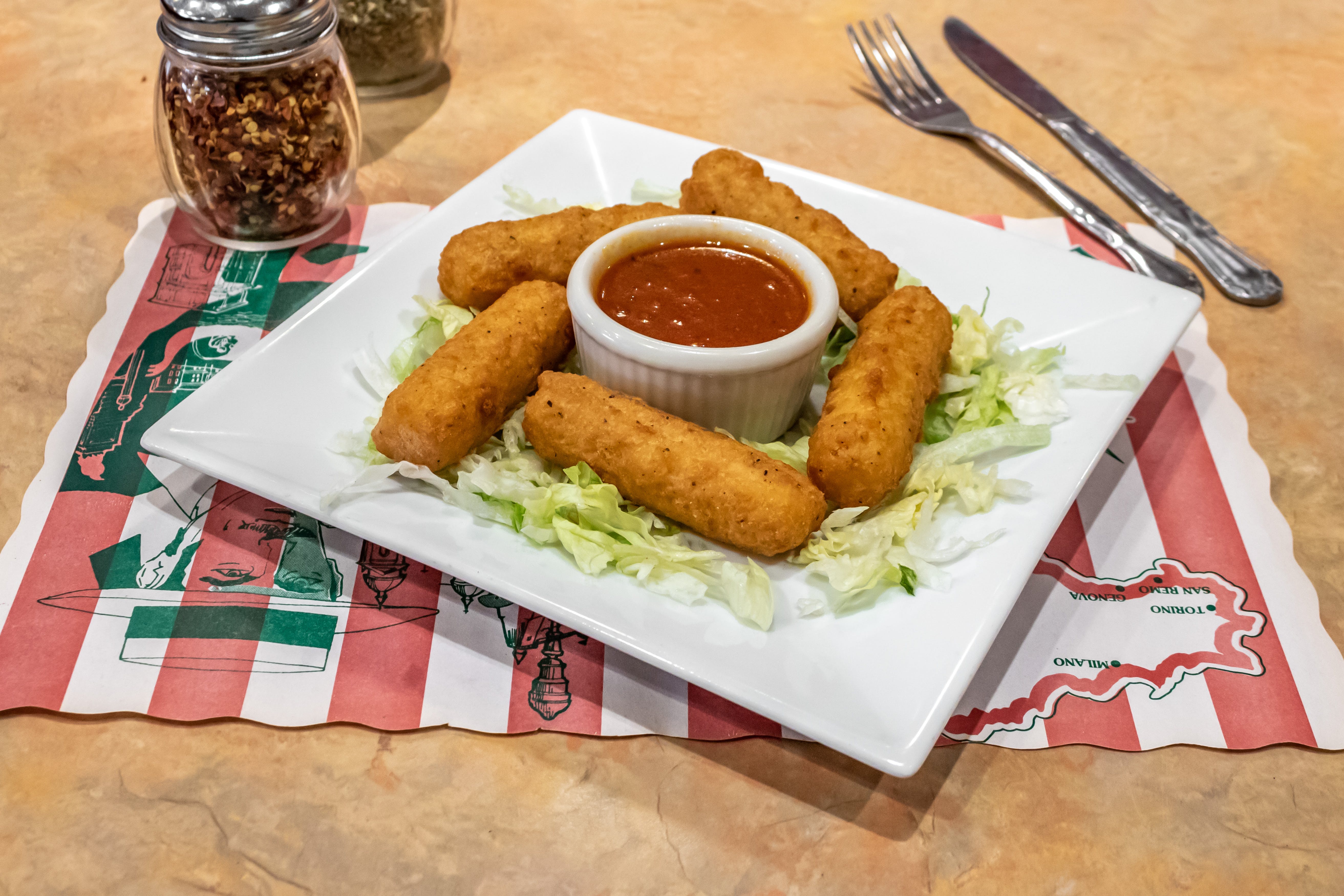 Order Mozzarella Sticks - 5 Pieces food online from Roma Pizza store, West Berlin on bringmethat.com