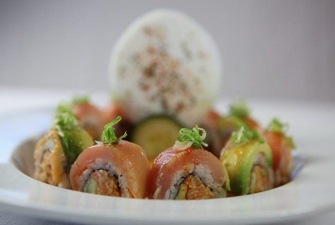 Order Albacore Delight Specialty Roll food online from Love Boat Sushi store, Oceanside on bringmethat.com