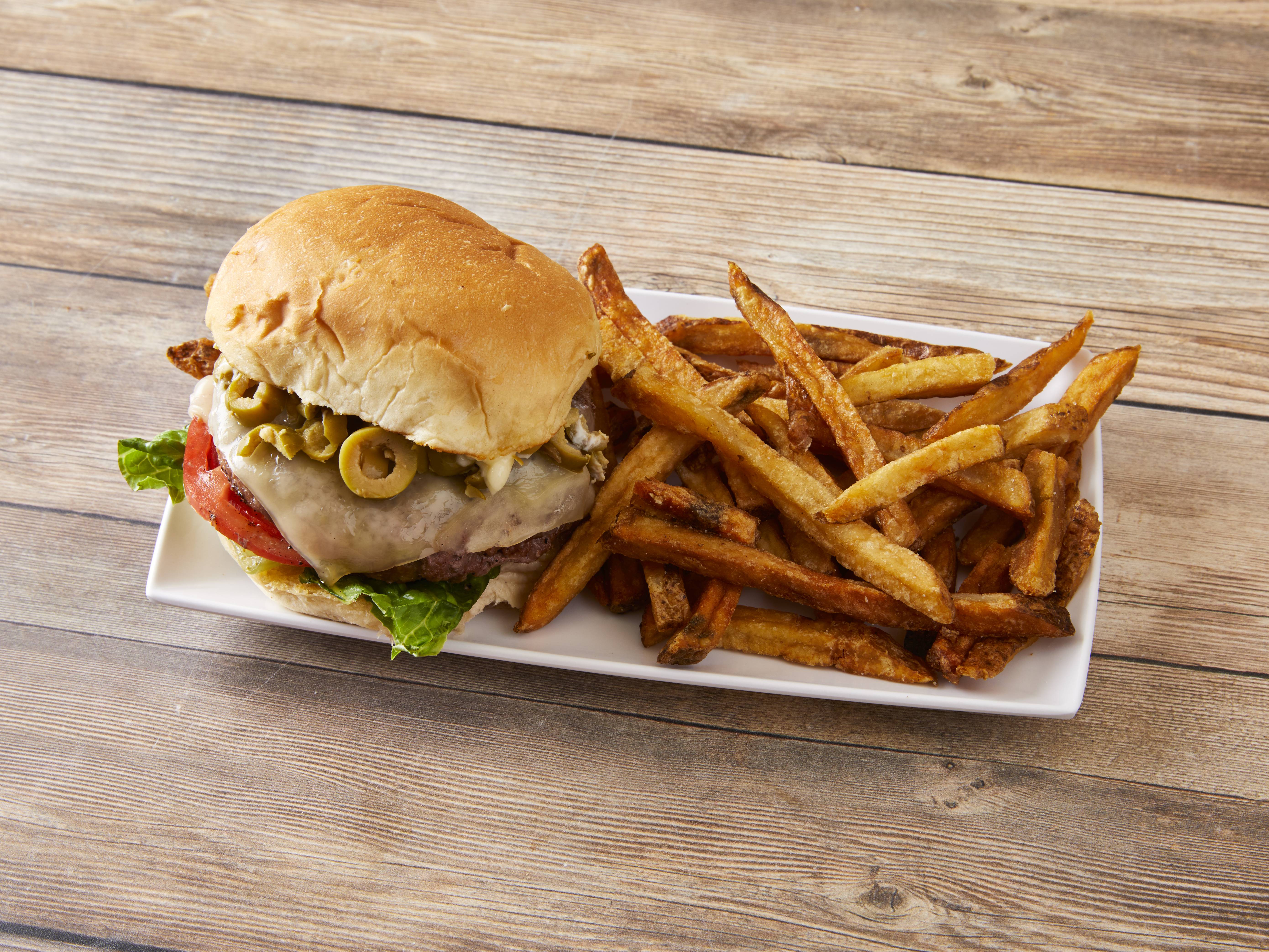 Order Olive Burger food online from Harvey's On the Mall store, Kalamazoo on bringmethat.com