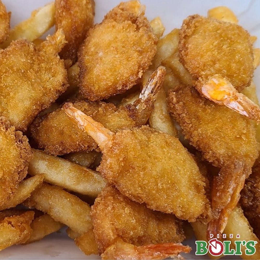 Order Butterfly Shrimp with Fries - Large food online from Pizza Boli's store, Easton on bringmethat.com