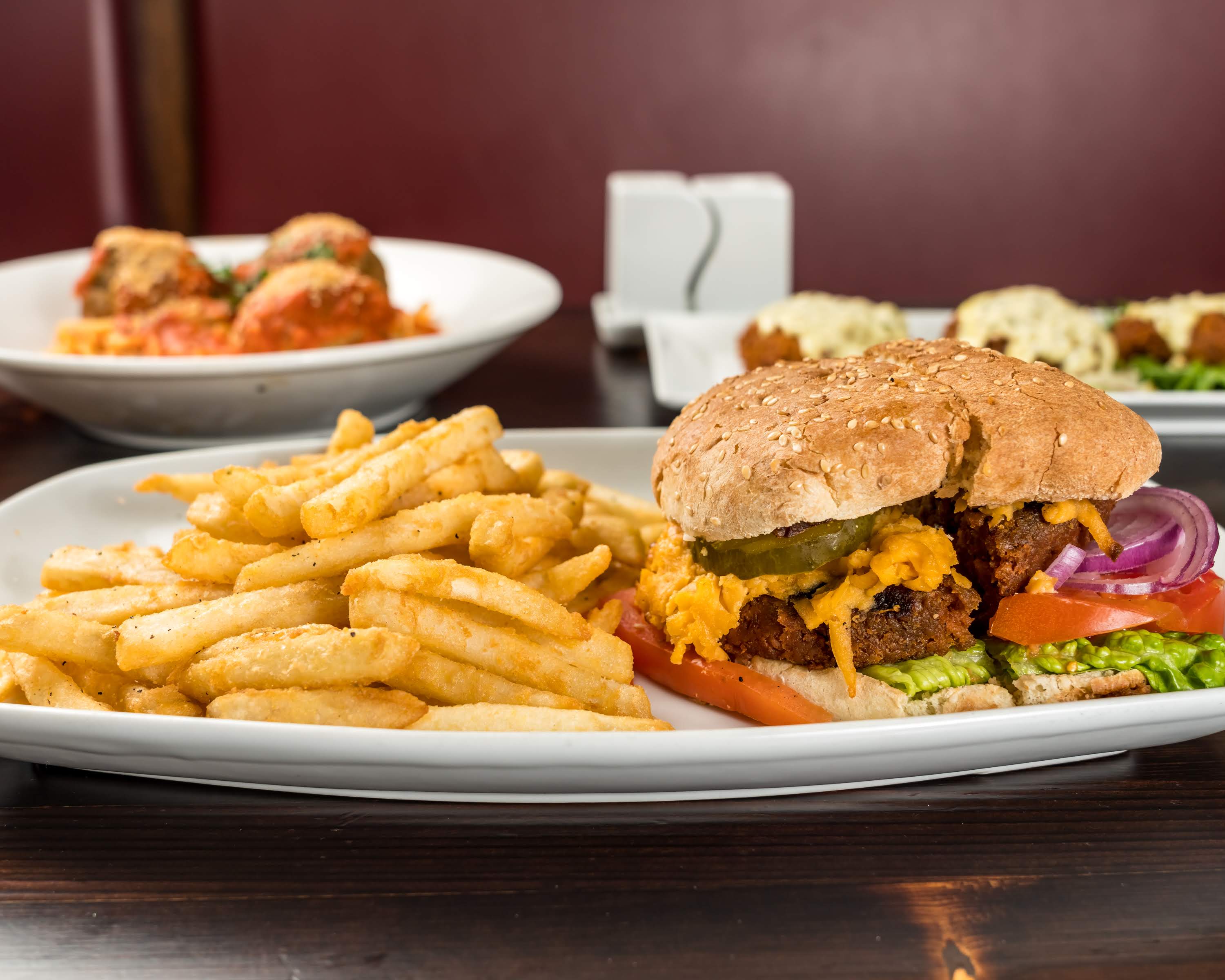 Order Vegan Tempeh Bacon Cheeseburger food online from 3 Brothers Pizza Cafe store, Farmingdale on bringmethat.com