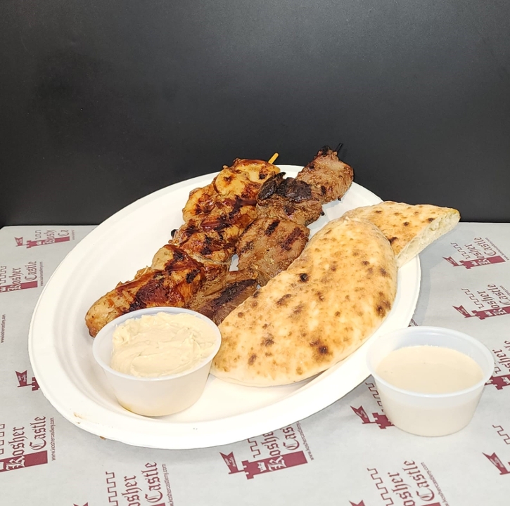 Order Beef/Chicken Combo Kabob Platter food online from Kosher Castle store, Airmont on bringmethat.com
