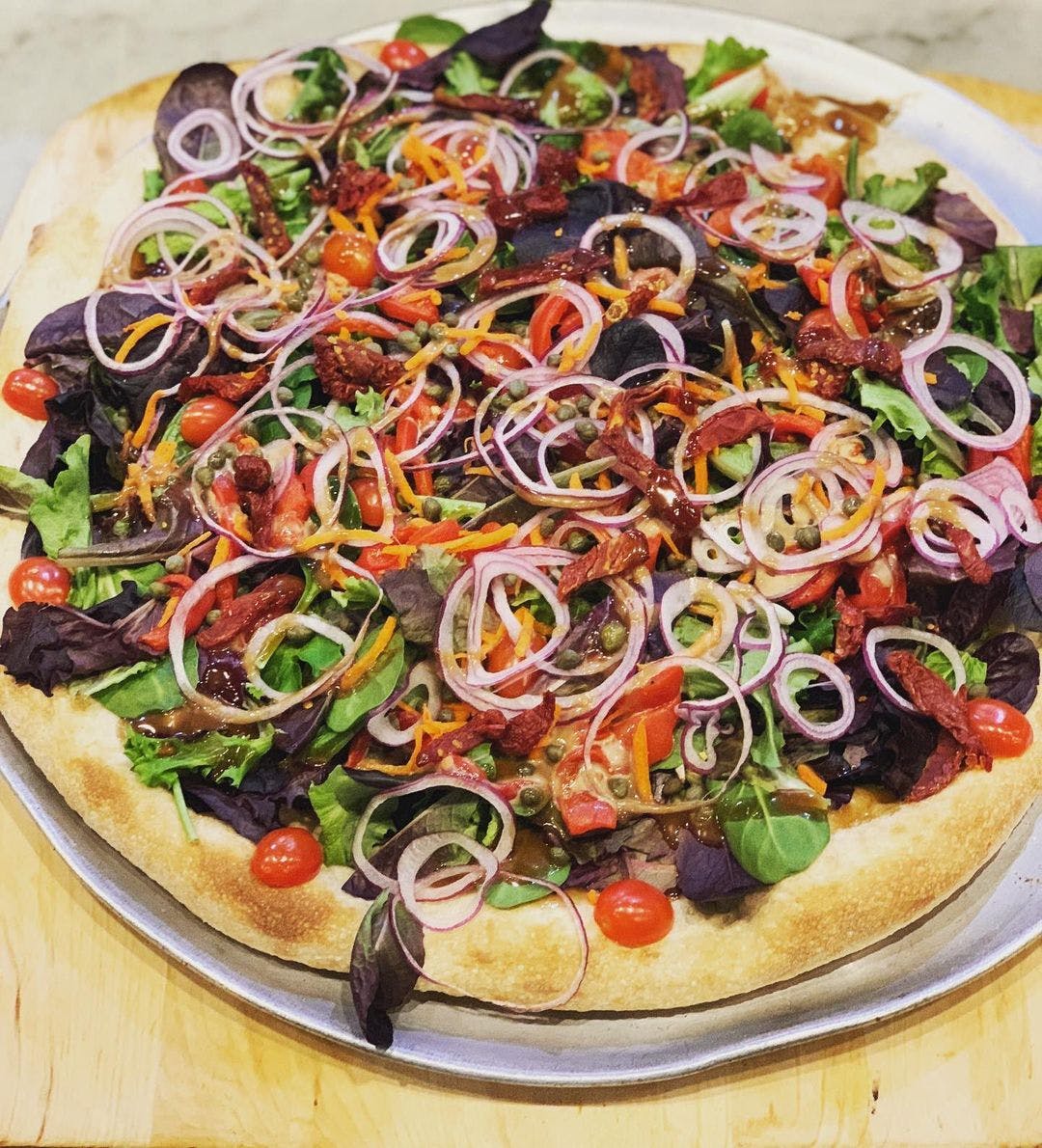 Order Fresh Salad Pizza - Medium 14'' food online from Azzurro Pizzeria & Italian Grill store, Brick on bringmethat.com