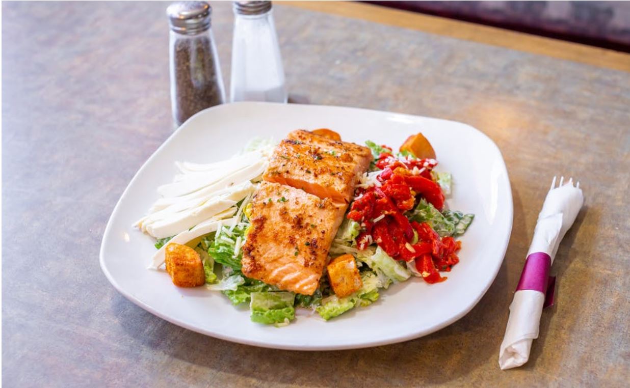 Order Caesar Salmon Salad food online from Pizza Station store, Vernon on bringmethat.com