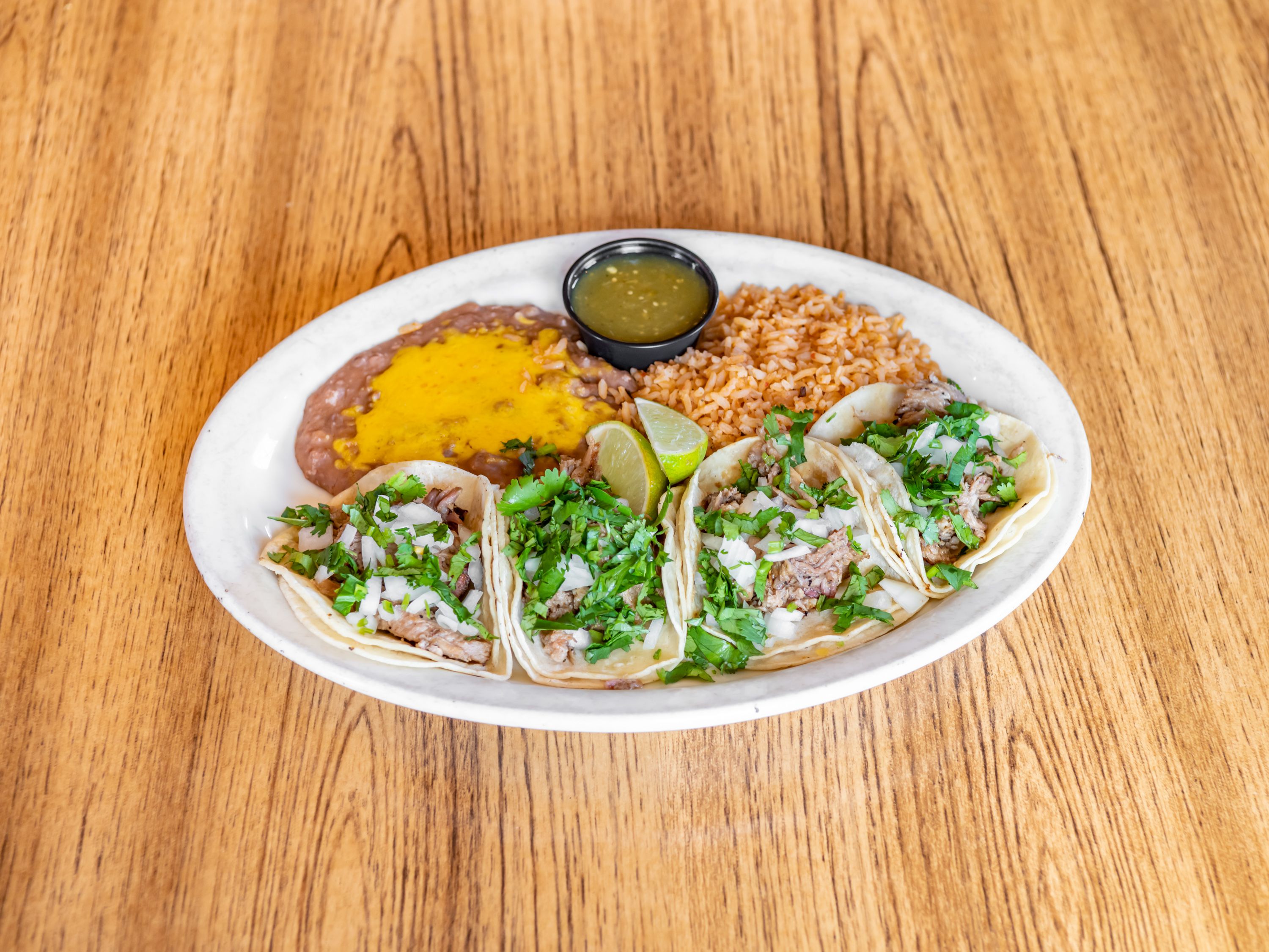 Order 9. Street Taco Plate, Beans and Rice Combo food online from Don Joses Mexican Foods store, Phoenix on bringmethat.com