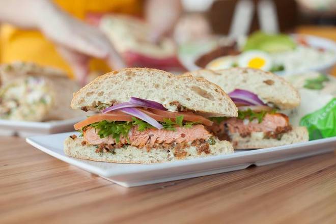 Order Salmon Club Sandwich food online from Coolgreens store, Southlake on bringmethat.com